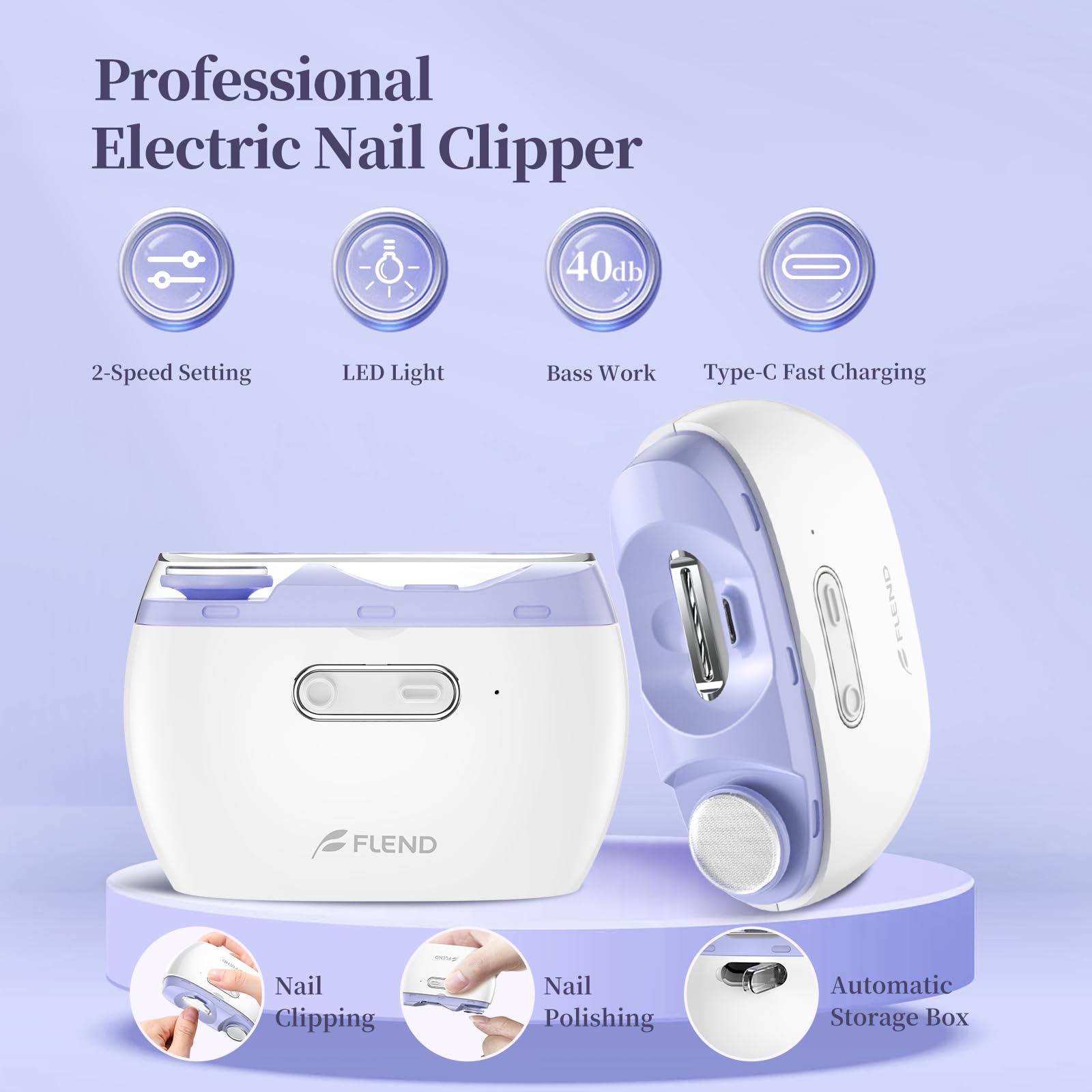 Elektrischer Nagelknipser, Nageltrimmer Nagelpolierer 2 in 1, Automatischer Elektrische Nagelknipserr 2 Geschwindigkeiten, Fingernagelknipser, Nagelfeile mit Licht, ManiküreSet Nagelknipser für Babys