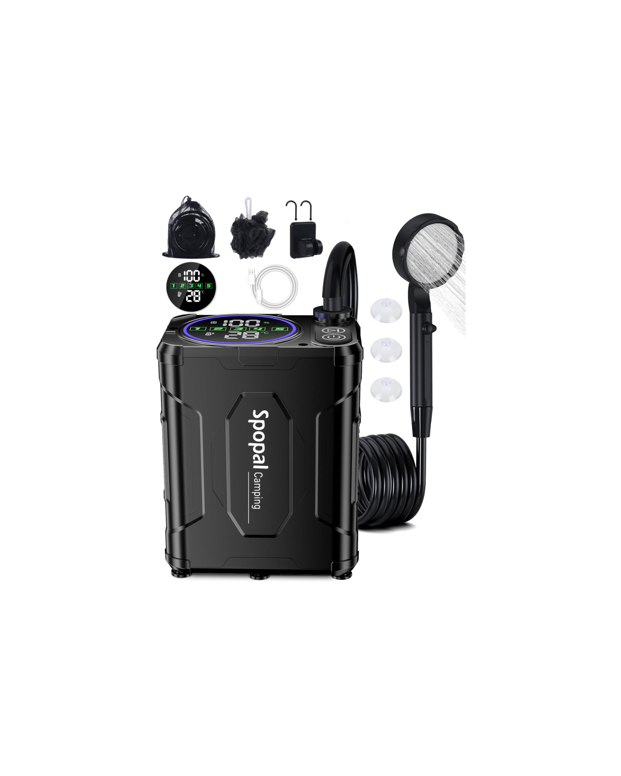 Douche de Camping,[13000mAh & IPX8]Spopal Douche Portable Camping,Écran LED,Longue Durée,5 Réglages de Vitesse,Type-C,pour Animaux,Camping,Voyages,Gift
