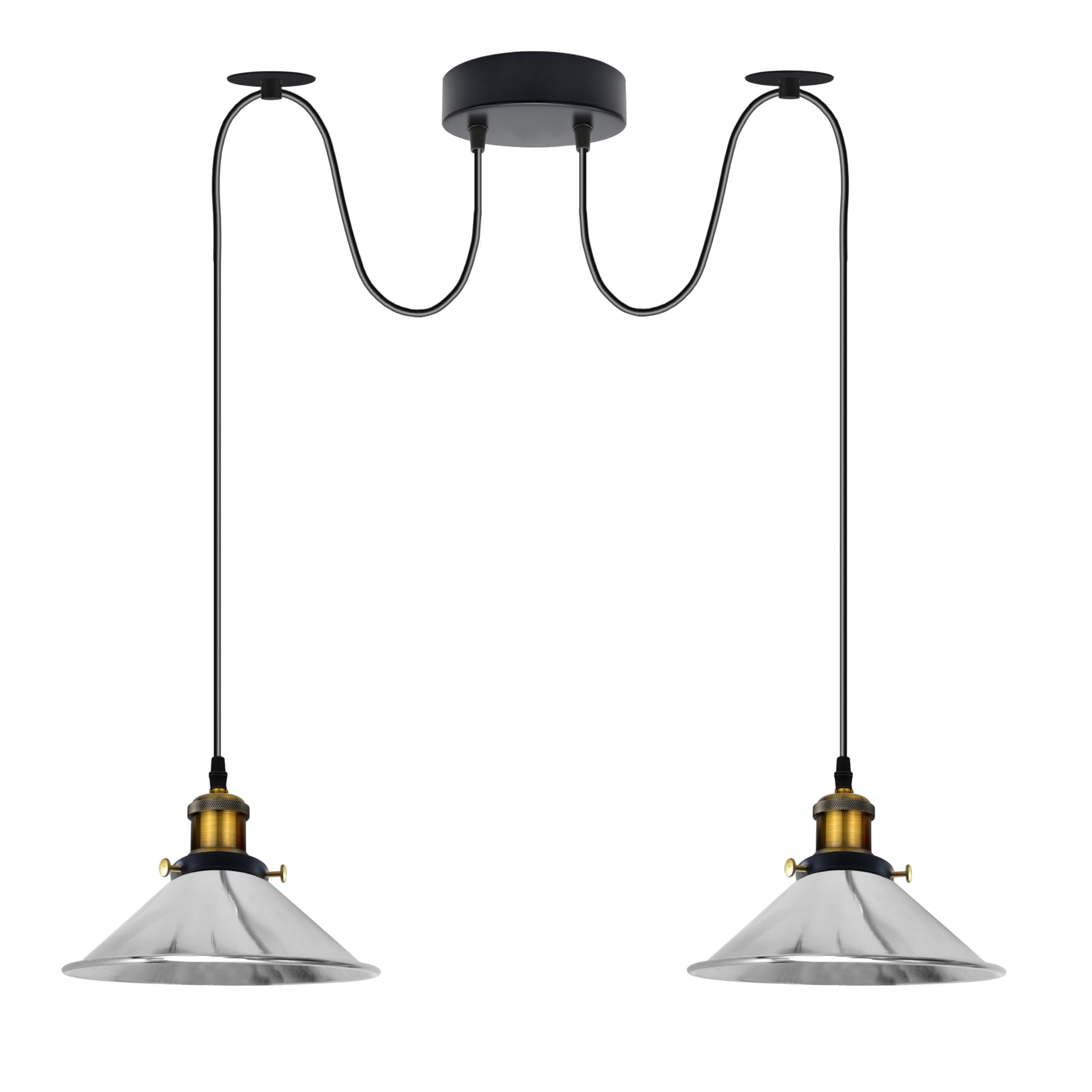 LEDSone 2 Way Spider Light Ceiling Pendant with 195cm Adjustable Cable, Metal Cone Shade E27 Industrial Hanging Chandelier for Living Room, Dining Room, Cafe, Bar, Kitchen