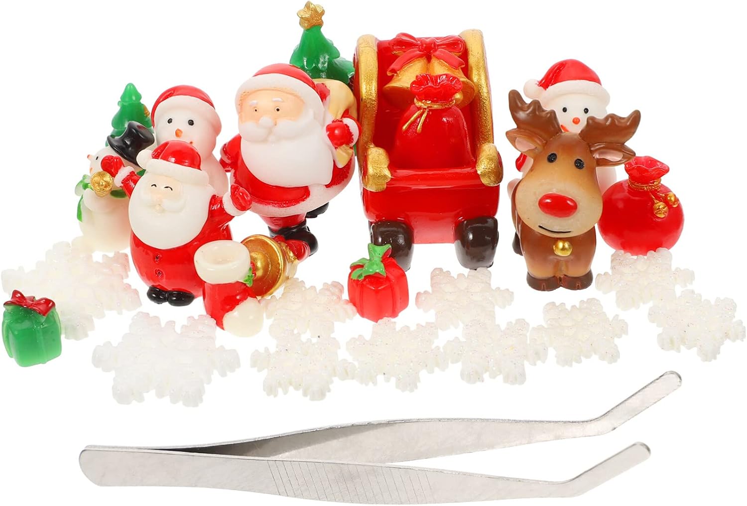 27Pcs Christmas Miniature Ornaments Kit Miniature Resin Xmas Tree Snowman Santa Claus Fairy Garden Ornaments with Dollhouse Decoration Kit
