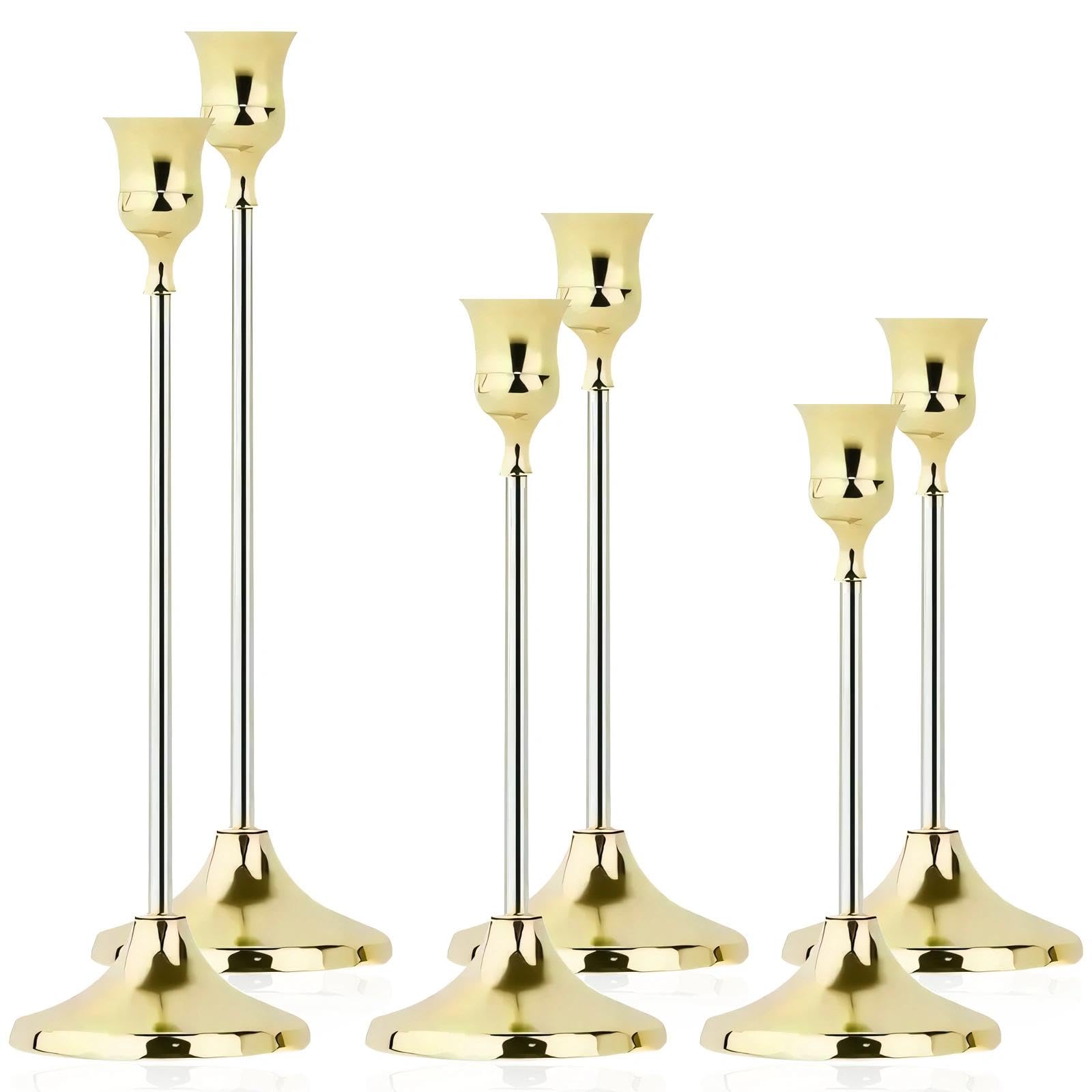 6Pcs Candle Holders Candlestick Set, Metal Candles Stand Holder Retro Pillar Candle Holder for Home Party Living Room, Wedding Thanksgiving Advent Dinning Table Mantel Decoration（Gold）