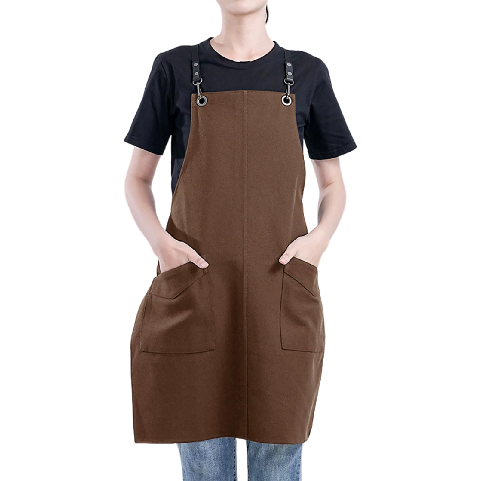 Grembiule da Cucina da Uomo E da Donna, Regolabile, in Tela di Cotone, con Tasche, per Cucinare, Cucinare, Dipingere, Fare Arte, Giardinaggio Brown,One Size