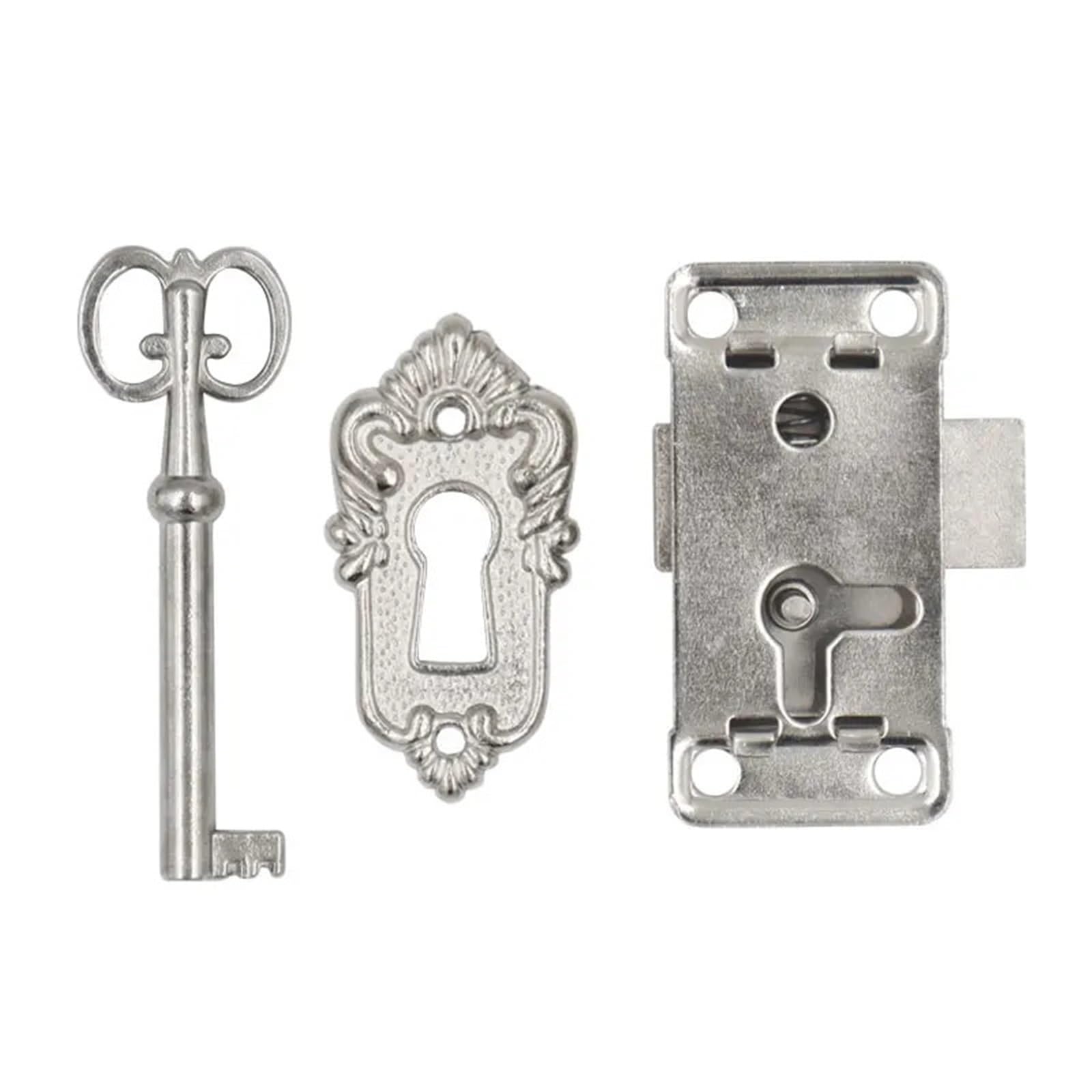 Qvorlth Sliver Antique Furniture Lock 8Sets Antique Iron Door Lock Drawer Jewelry Wood Box Cabinet Wardrobe Cupboard Door Lock + Key Furniture Hardware(Sliver)