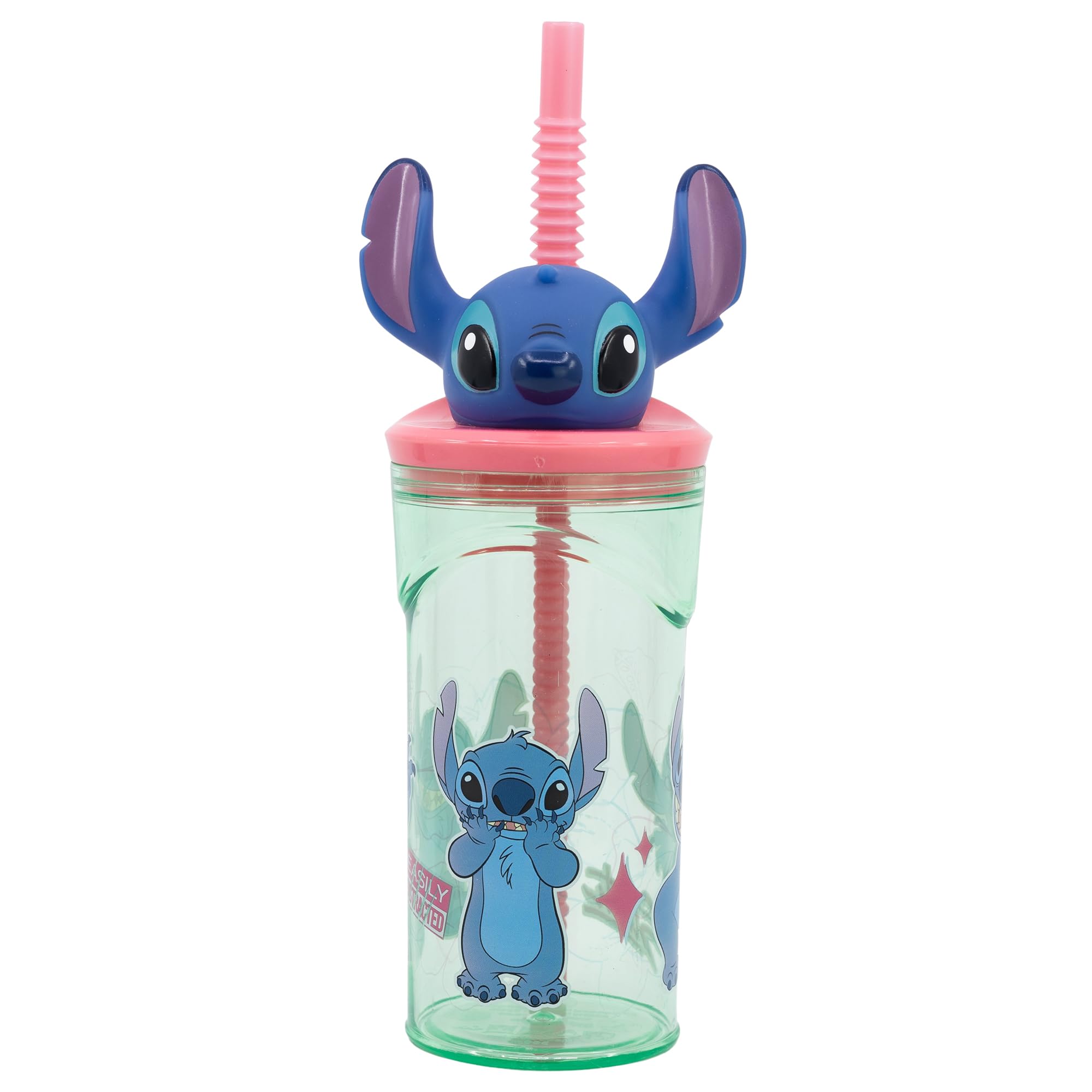 Stor Disney Stitch 3D-Plastikbecher für Kinder, BPA-frei, mit 3D-Kopfkappe und Strohhalm, waschbar und wiederverwendbar