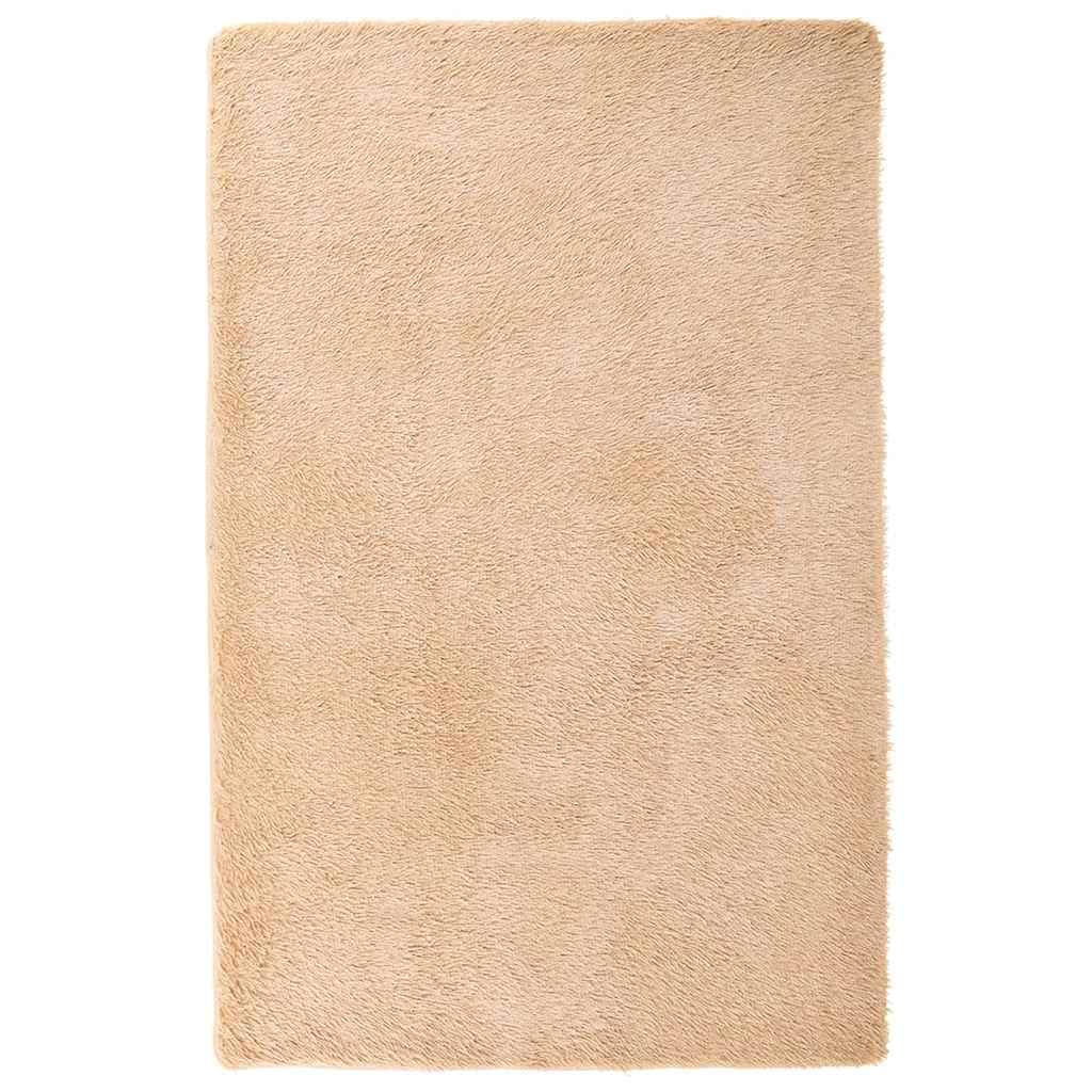 Tapis Shaggy NAVARRA Beige 130x200 cm - Tapis Salon Poils Longs Moelleux et Confortable en Polyester - Grand Tapis Rectangulaire Antidérapant pour Chambre Bureau Balcon