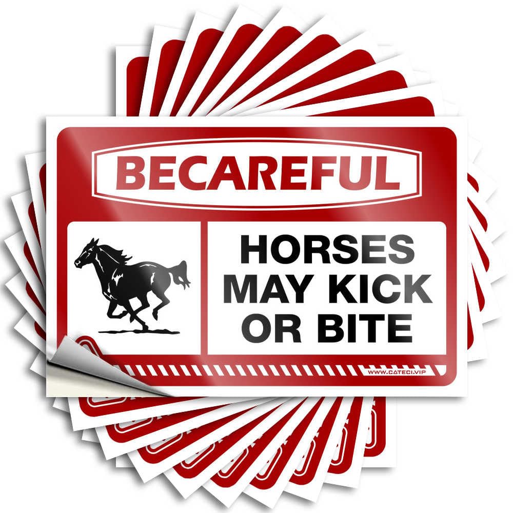 Signs Be Careful Horses May Kick Or Bite Vinyl Wall Art Durable/Funny Hard Hat for Adult Cute - Bar Sign Outdoor(6X9CM-10Pcs)