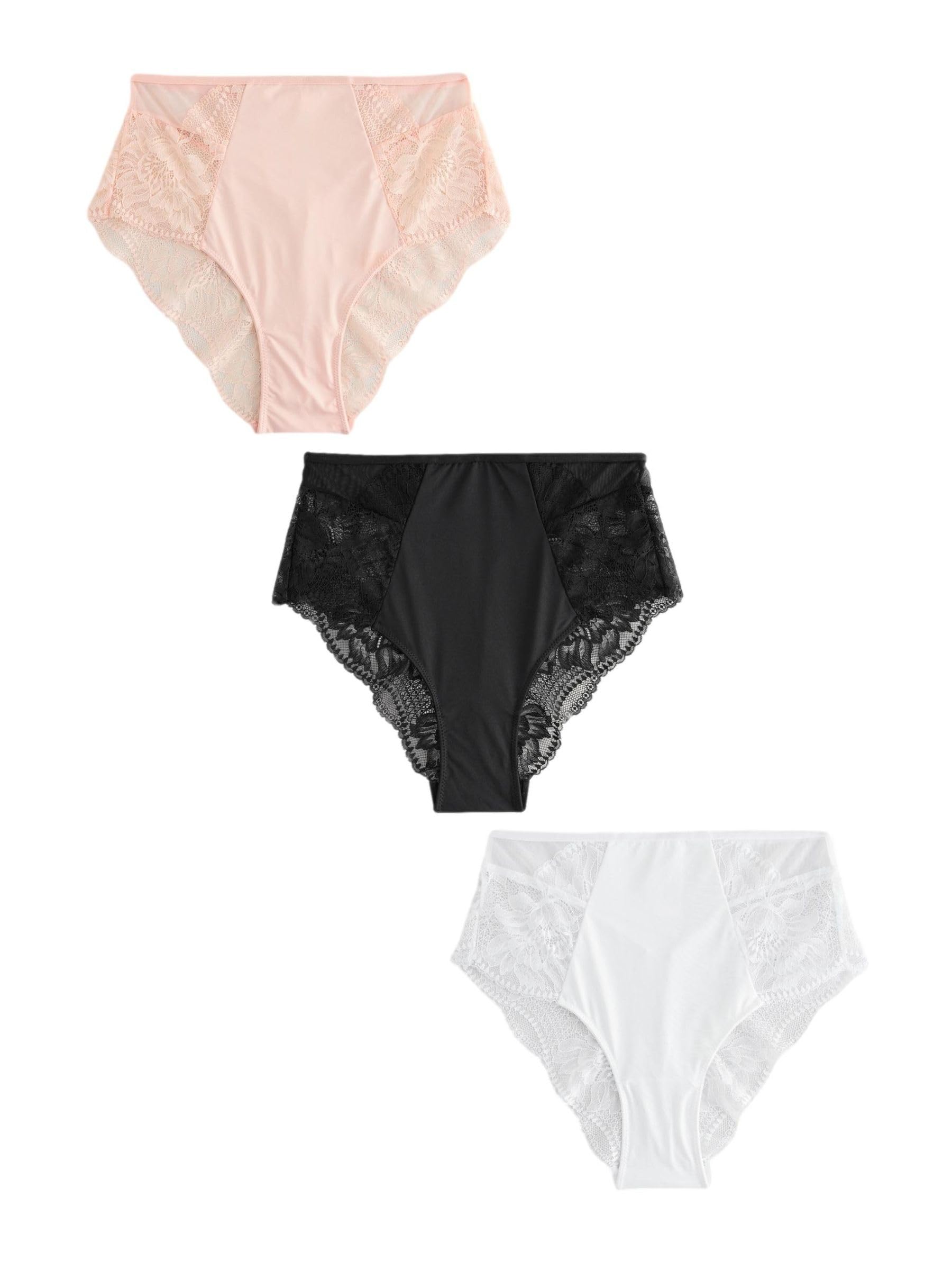 NEXT Mujeres Pack de 3 Braguitas de Encaje de Cintura y Pernera Alta