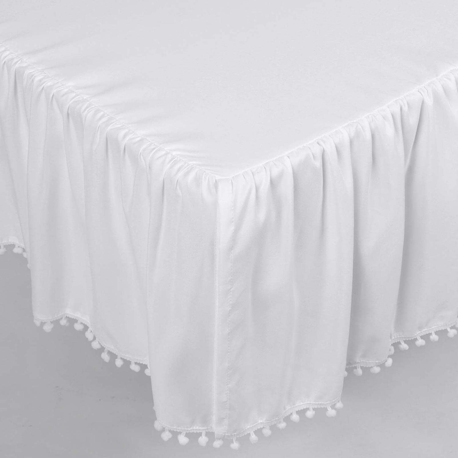 Jupe de Berceau à Volants | Volant Anti-poussière avec Garniture à Pampilles,Jupe de Berceau à Volants avec Pompons, Jupes de literie en Microfibre pour Berceau de bébé pour bébés garçons
