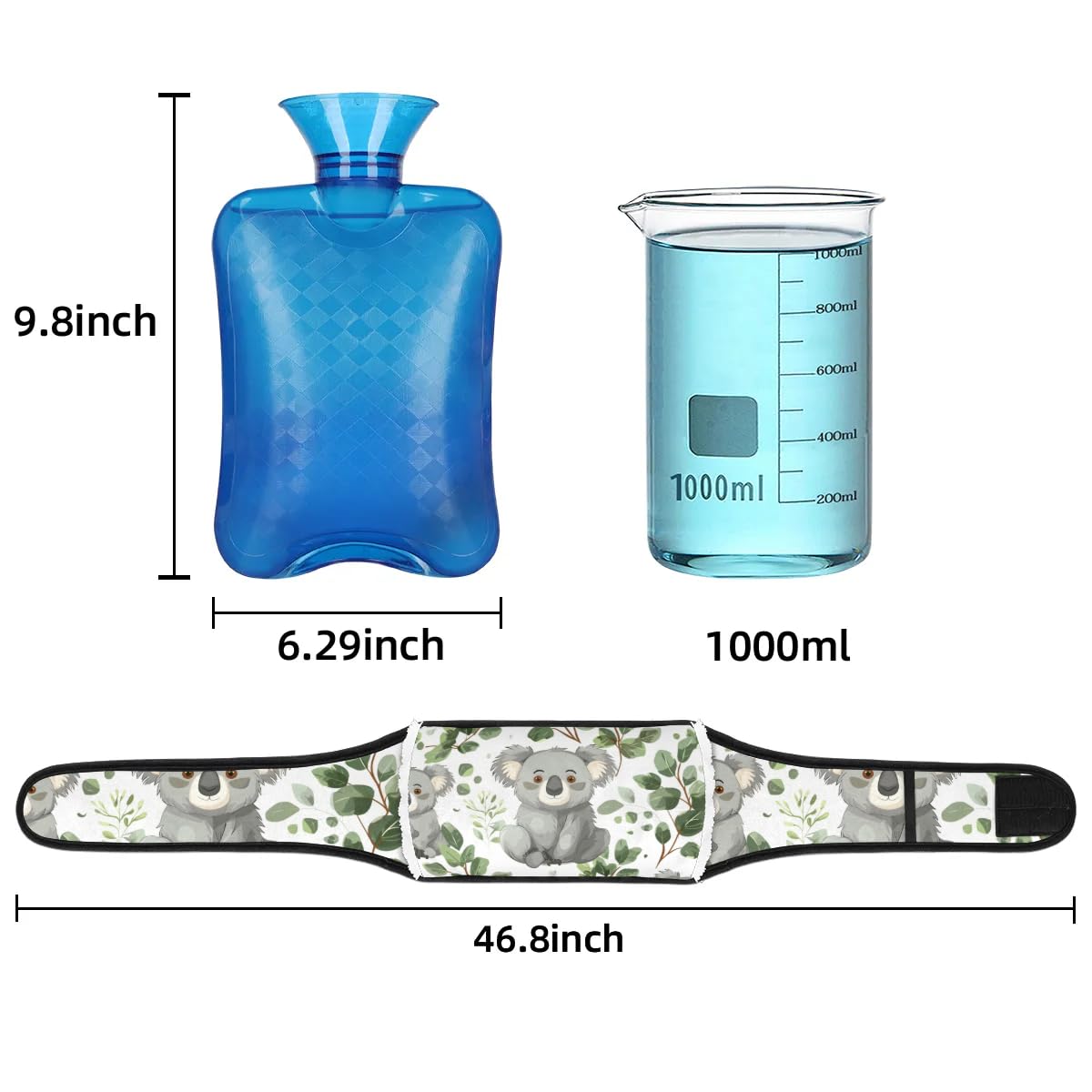 Hot Water Bag with Waist Cover Koala Leaves Branch Warm Hot Water Bottle Belt Plush Double Hand Insert Wearable Water Bag Detachable Hot Bottle Pouch for Neck Shoulder Pain Relief