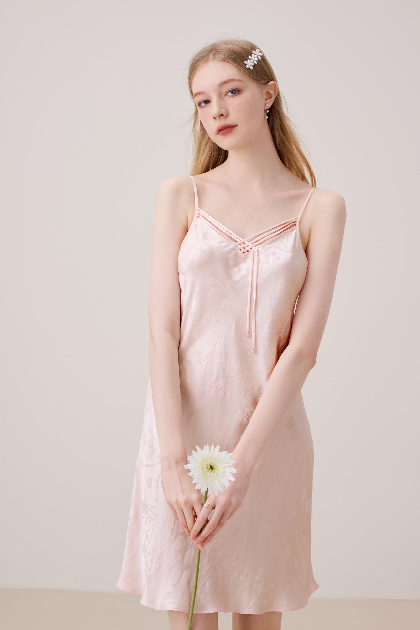 Bata de seda de morera 100%, conjunto de bata de encaje de seda en color rosa ostra de manga larga para mujer