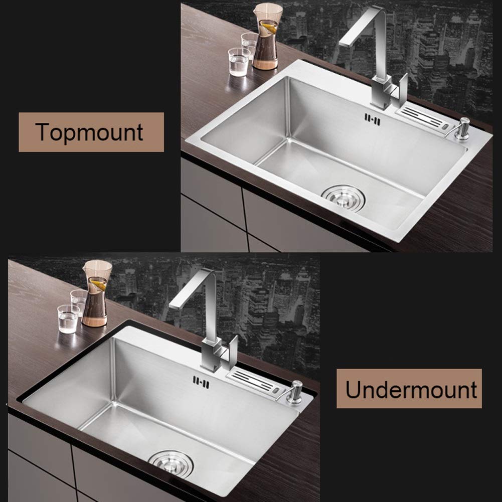 Fregadero de Cocina Individual de Acero Inoxidable con Grifo, Kit Completo de fontanería, desagüe y escurridor para instalación empotrada (tamaño: 500x450x220 mm).
