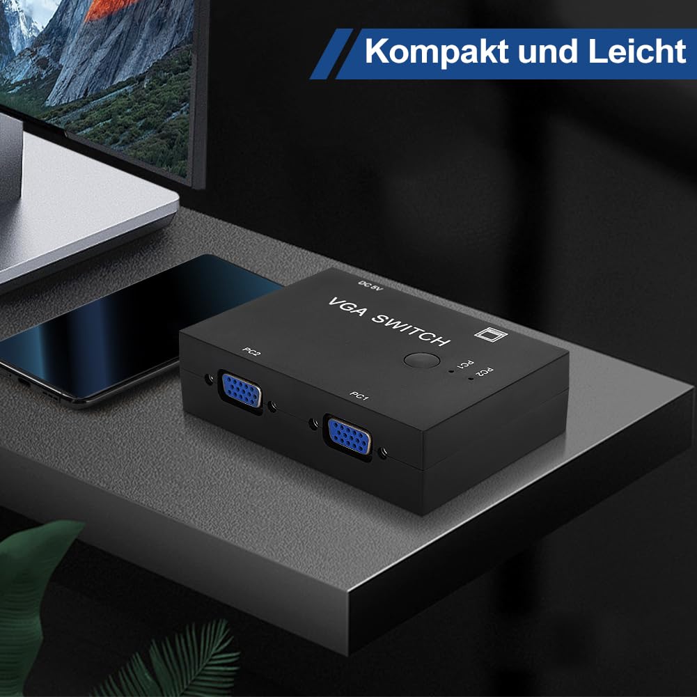 Przełącznik VGA 2 w 1, Rozdzielacz do Dwóch Komputerów na Jeden Monitor, Skrzynka Wyboru dla PC, Laptop, Desktop