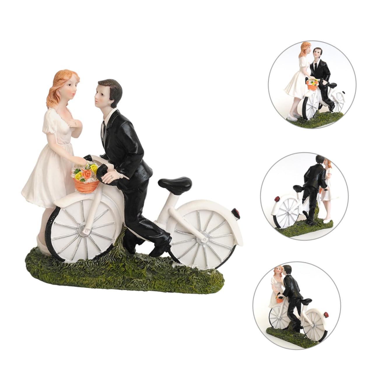 Brautpaar mit Fahrradfigur aus Kunstharz für Hochzeitstorten Dekoration | Realistische Ausführung, Tischdeko für Besondere Anlässe, Sammlerfigur, Passend zu Jubiläen und Feierlichkeiten