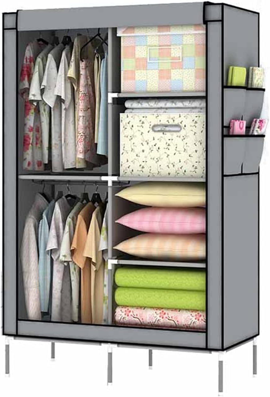 Armario Abierto, Almacenamiento Multifunción, Percha, Puerta Plegable, Armario, Diseño De Almacenamiento Dividido con Rieles para Colgar, Tela Impermeable 175 * 90 * 45 CM