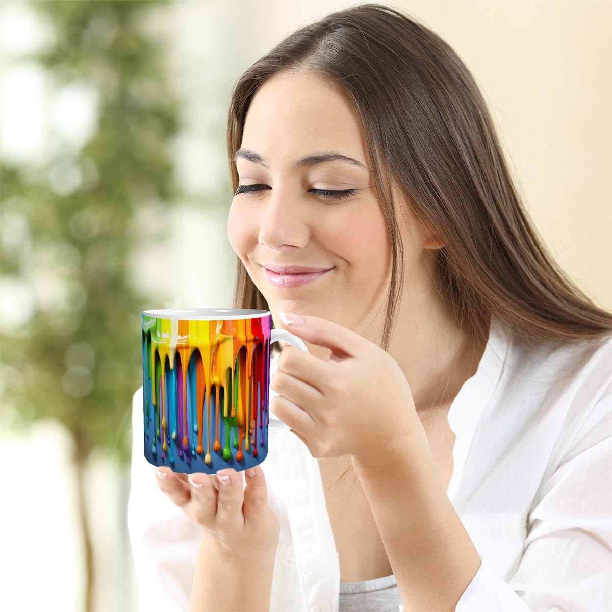 Purity Style Met de hand beschilderde regenboog horizontale streep Mok