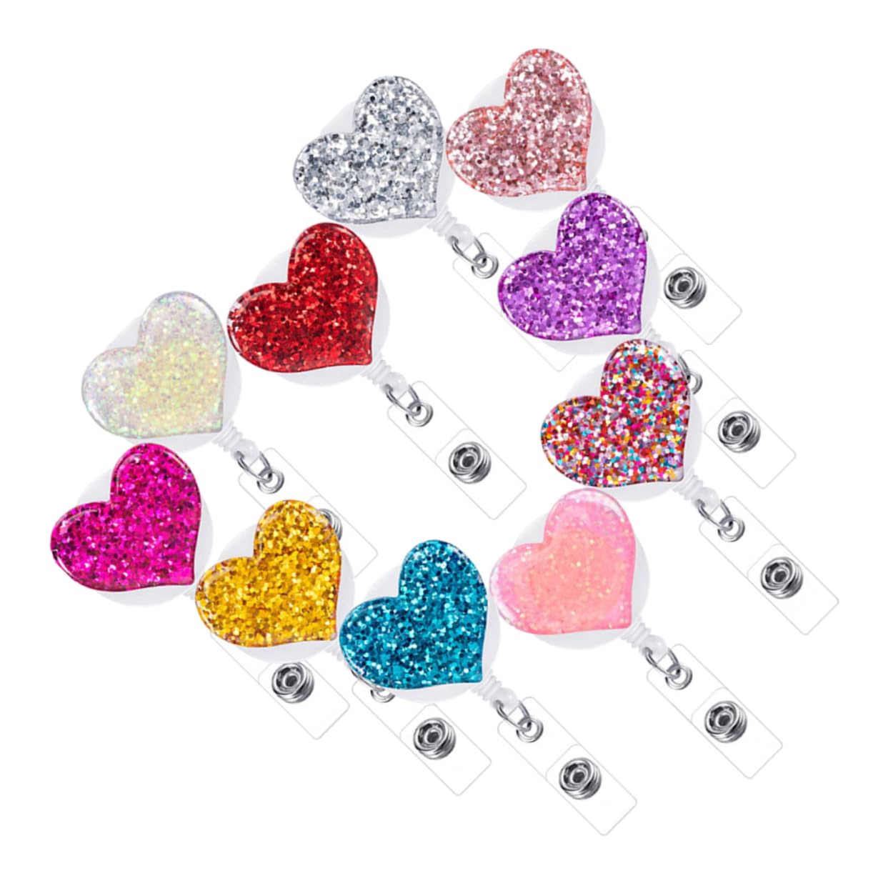 NUOBESTY Lot De 2 Porte-badges En Cristal En Forme De Cœur Avec Strass 10 Couleurs Variées Design Tendance Pour Un Usage Quotidien 10 Pièces X 2