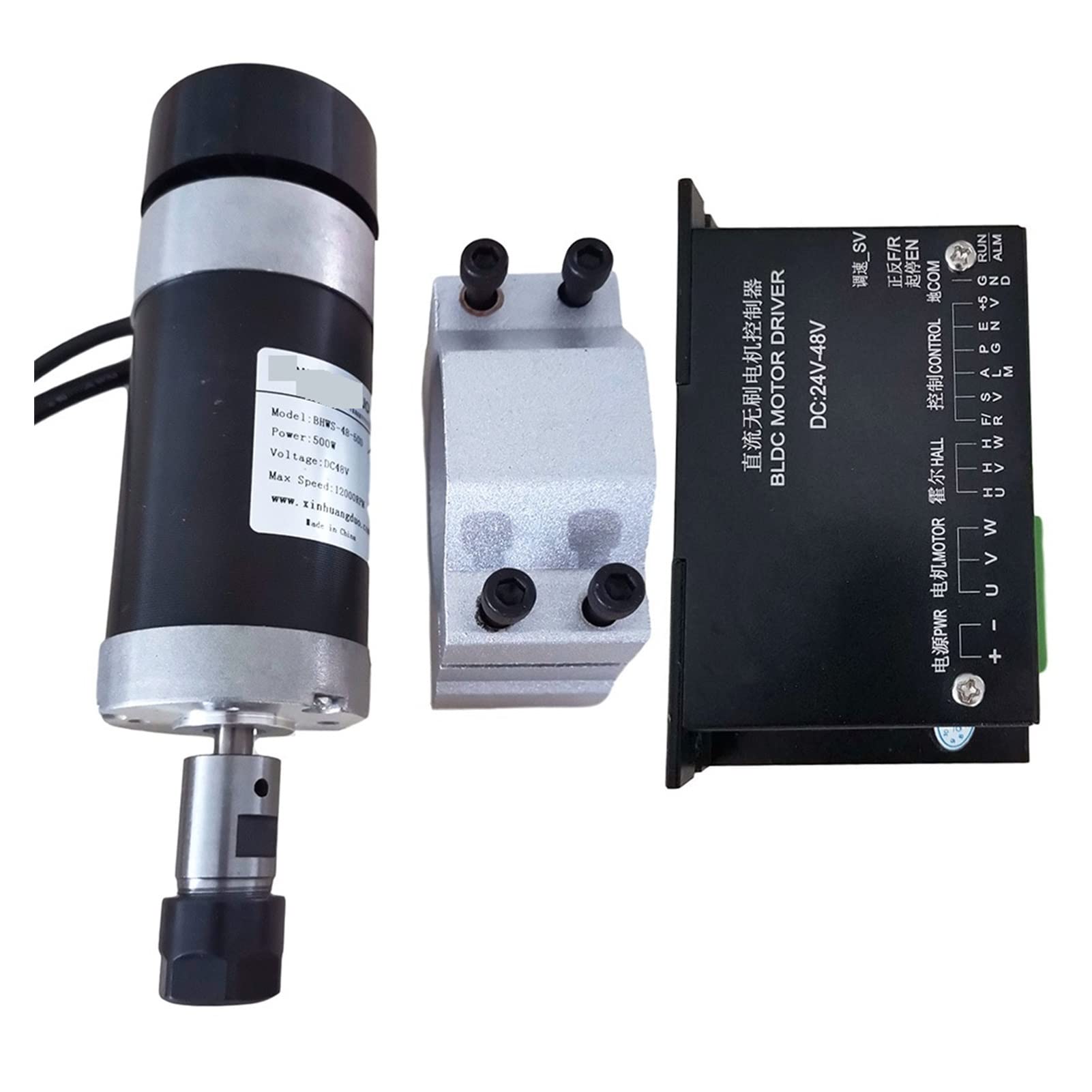 CVFRDD CNC Spindle Motor Kit 48v 500W ER16 Brushless Spindle+57MM Clamp With Screws+ 48V Motor Driver+48VDC 10.5A Power Supply