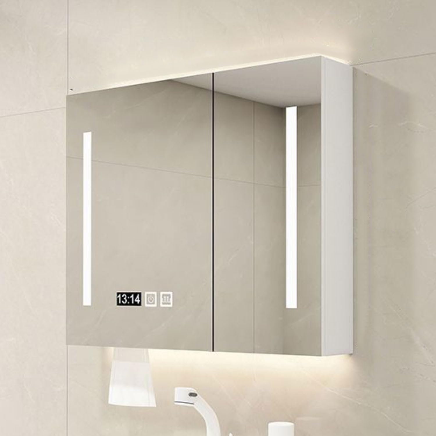 Wandmontierter Smart Badezimmer-Spiegelschrank mit LED-Defogger, stufenloses Dimmen, Lagerzeit und Temperaturanzeige, perfekt für Make-up und Pflege
