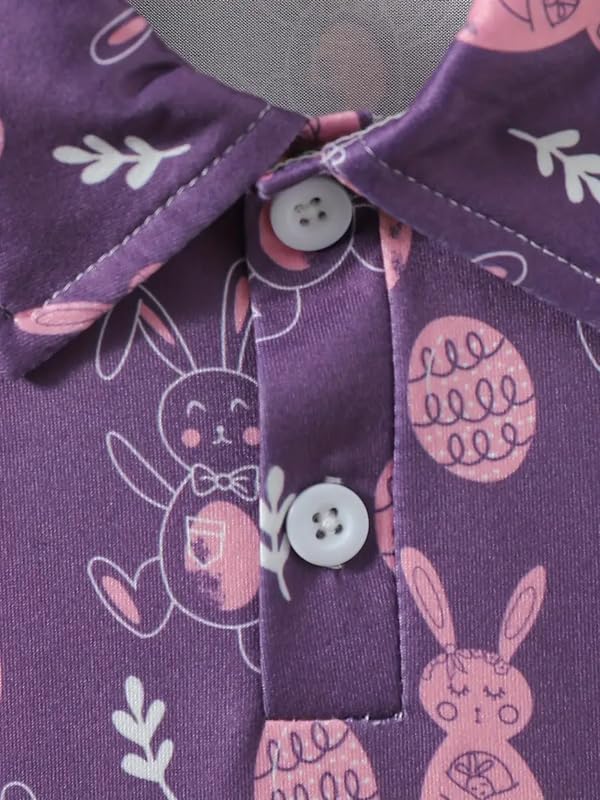 Image of Kids Easter Pattern Multi-Colored Printed Short Sleeve Button-Up Polo Shirt for Boy