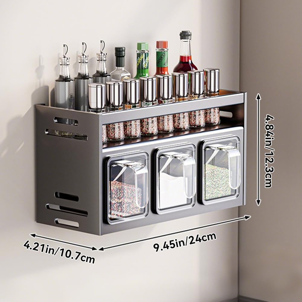 Gewürzregal für die Küche, Wandhalterung, hängende Gewürzbox über dem Herd, Hängeregal, Gewürzglas-Organizer für Zucker, Salz, Pfeffer (3 Boxen)
