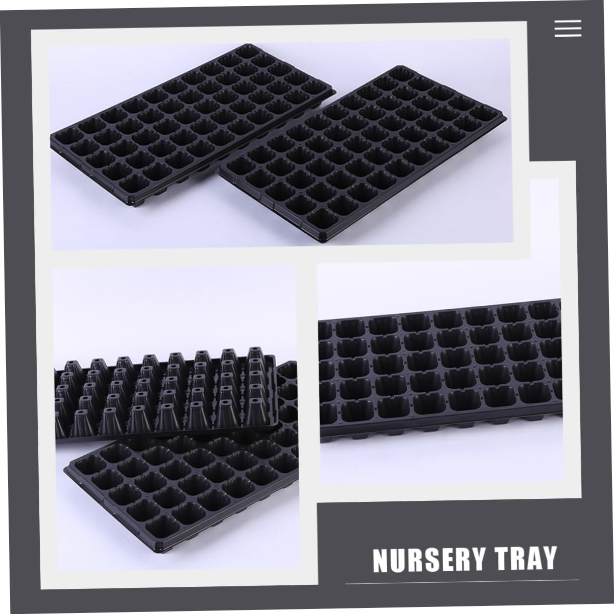 Plateau de Semis à 50 Alvéoles en PVC Noir, Support pour Plateau à Plantes, 6 Pièces, Adapté pour Semis de Légumes et Succulentes en Extérieur