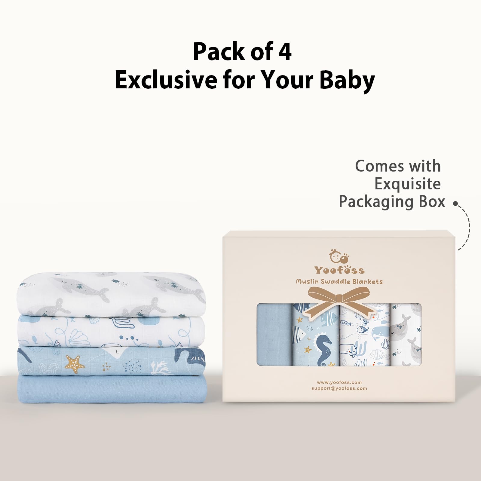 Yoofoss 4er Pack Baby Pucktuch 120x120 cm Mullwindeln aus Baumwolle und Bambus Wickeltuch Swaddle Decke Tücher als Babydecke Puckdecke Mulltücher Badetuch Wickeldecke