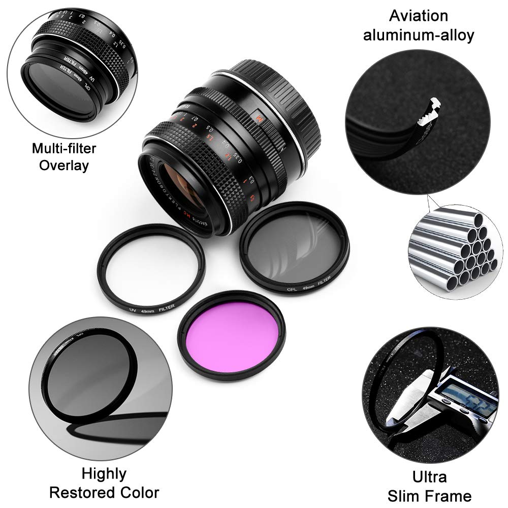 Ensemble de filtres UV CPL FLD universels de 77 mm avec filtre polarisant circulaire et capuchon d'objectif pour appareil photo Canon, Nikon, Sony, Pentax, Olympus, Fuji