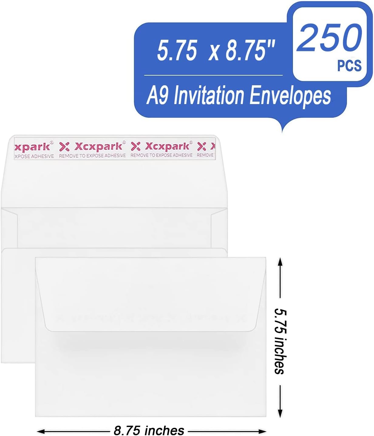 Xxcxpark 250 Qty Printable A9 Invitation Envelopes 5.75 x 8.75 Cards, Self Seal 120GSM white Paper Envelopes for Invitations, Papers, Photos, Documents, Wedding, Baby Shower, Easy to Seal and Peel