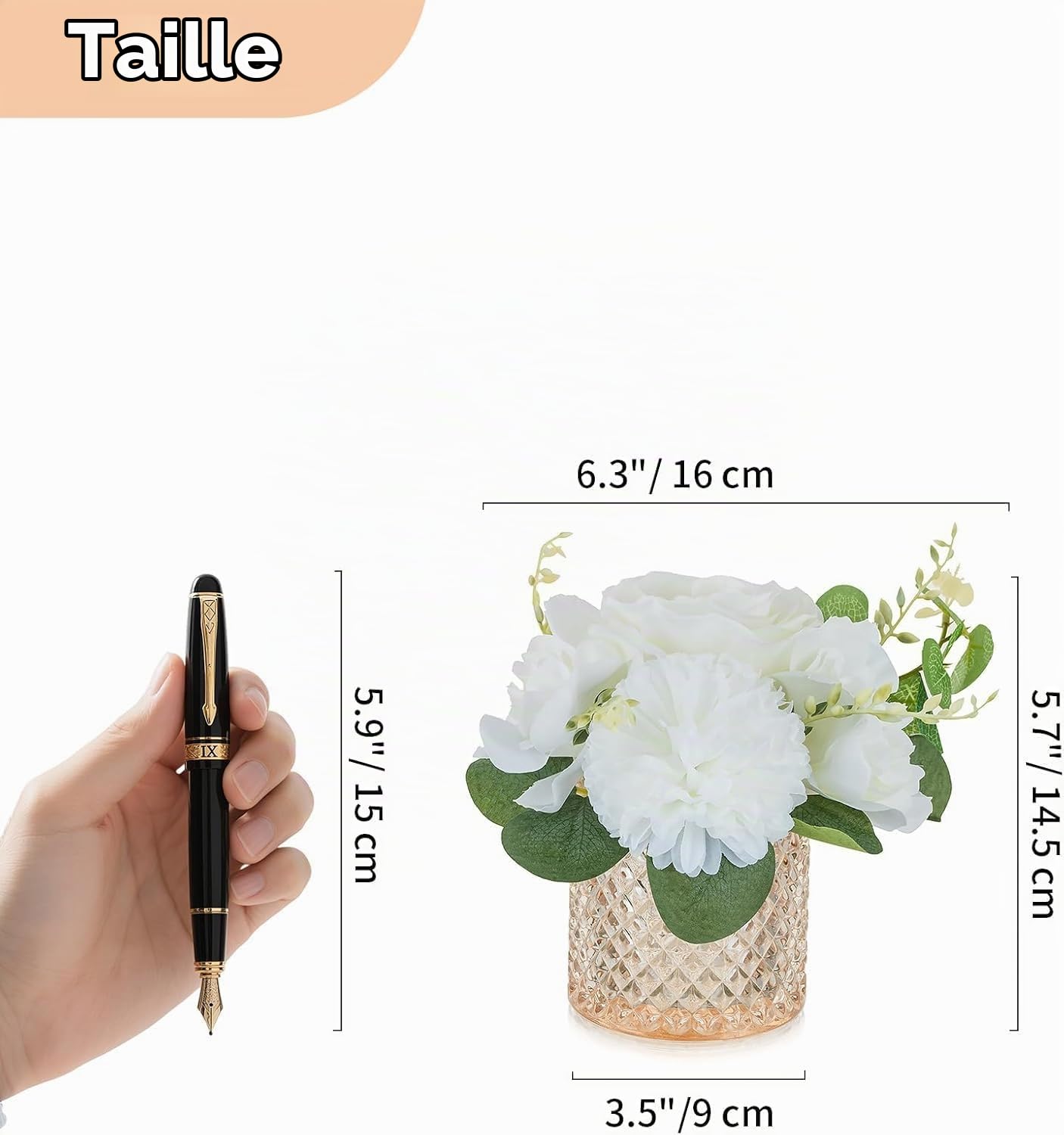 NUPTIO Bouquet de Fleurs Artificielles Vase: 6 Pièces Petit Blanc Fausses Fleurs Verre Vases pour Interieur Maison Bureau - Faux Decoratif Rose Soie Centre de Table pour Mariage