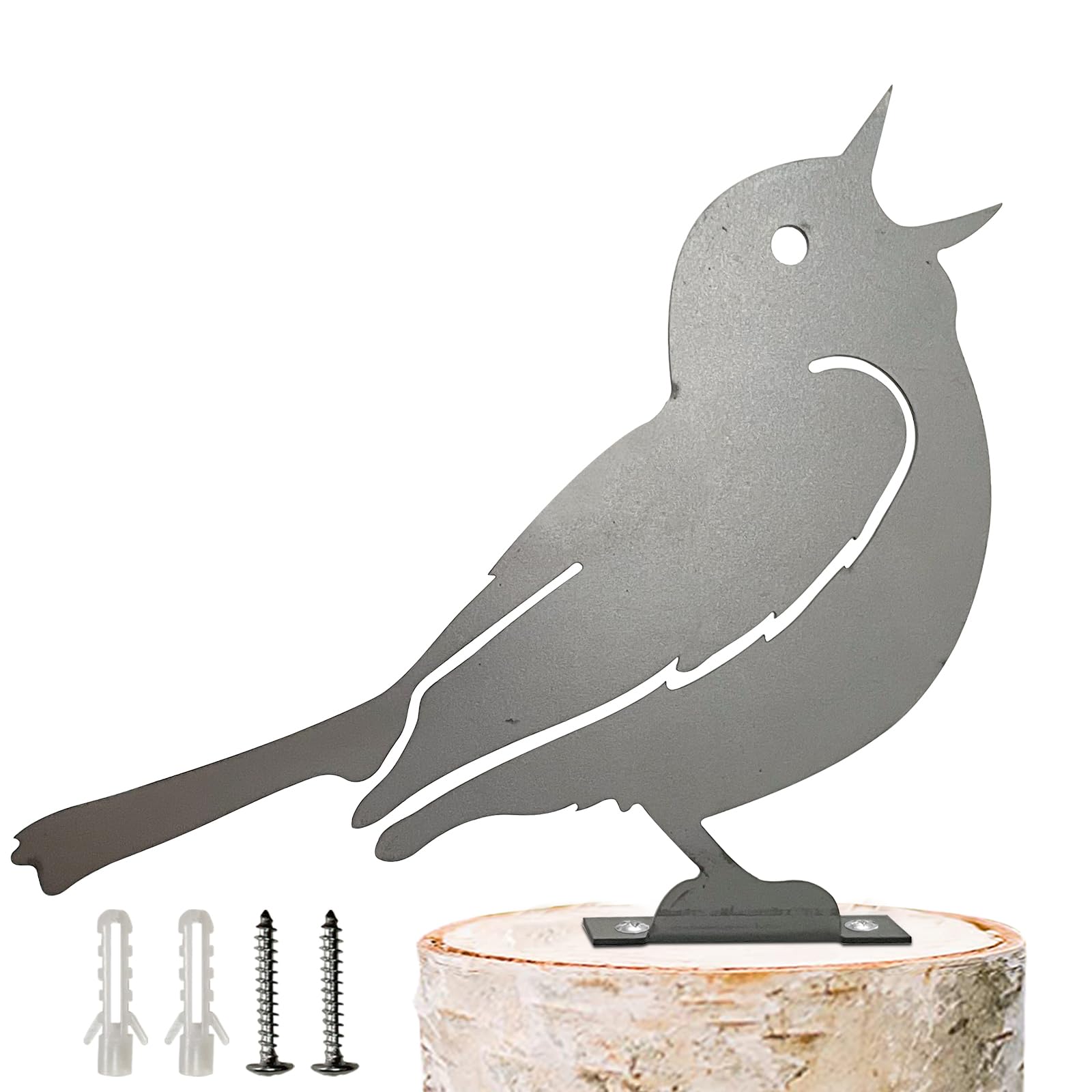 Reagia Sing Warbler Lifelike Metal Bird, Metal Garden Ornament, Silhouette Simulation Figurine, Rustic Outdoor Patio Yard Adornment Statue