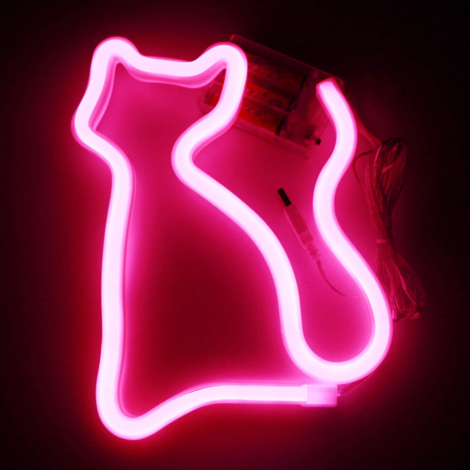 Hulx Pink Neon Night Light, Led Neon Signs Night Light Cat Neon Lights Neon Lights For Kids Bedroom Battery Usb Operated (Pink)