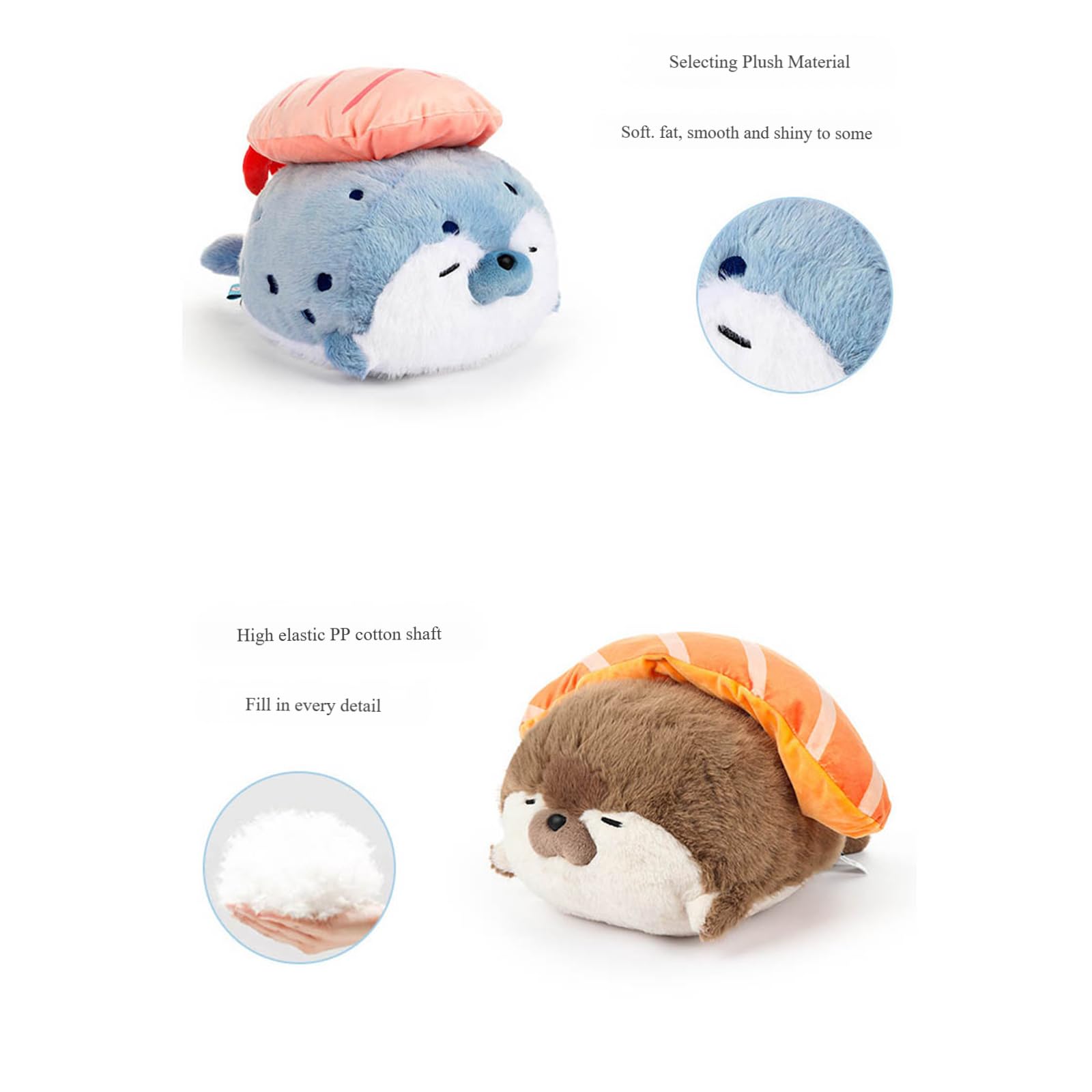 Plüschtier, Süßes Robbenkissen, Garnelen-Sushi-Plüschspielzeug for Kinder, Robben-Plüschkissen, Kawaii-Robbentierkissen(Blue)