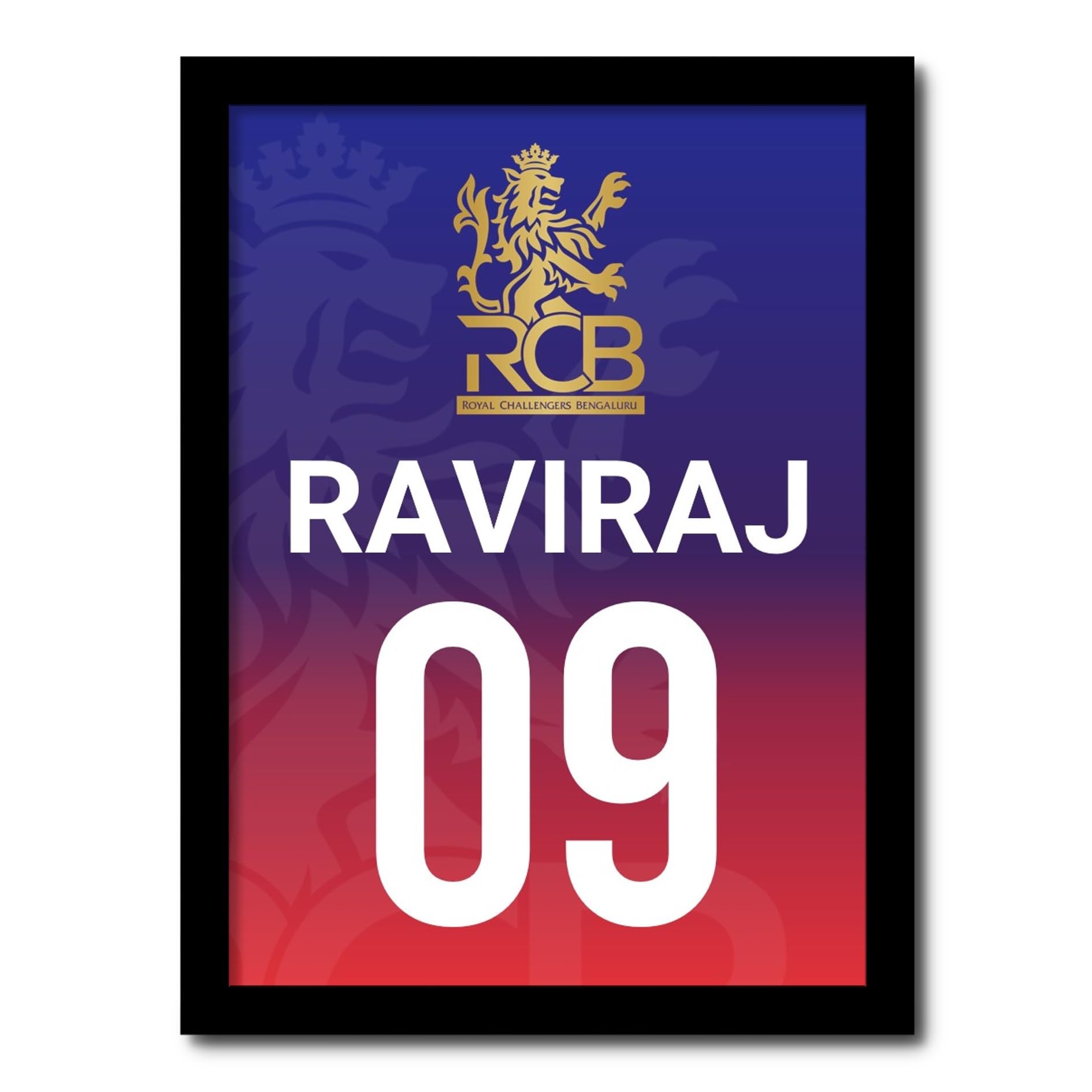 JABSYJABSY Personalised Framed Art Print with Your IPL Team Logo, Your Name and Jersey Number for Home Bedroom Office | Wall Frame Gift for Cricket Lover (Royal Challengers Banglore)