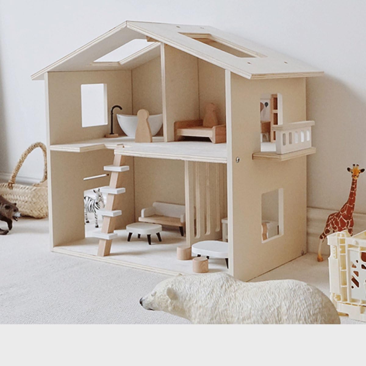 Houten Poppenhuis - Kinderhuis voor Poppen met Meubels - Speelhuisje van Hout - Barbiehuis