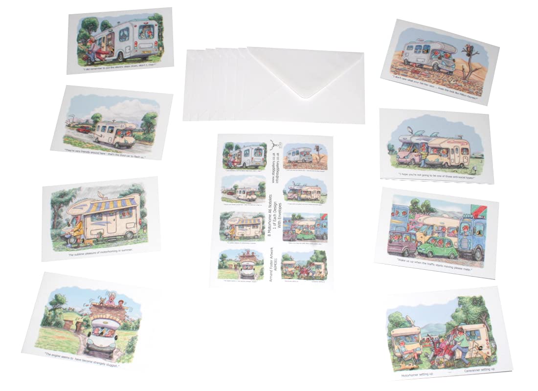 Armand Foster Pack of 8 Motorhome Humour Cartoon Funny Notelet Blank Greeting Cards with Envelopes - Artwork - Image 2