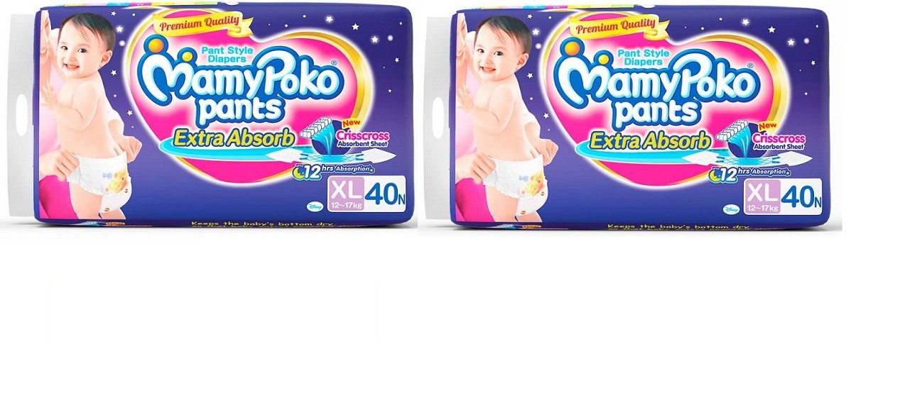 Mamy Poko Pants Diapers (White, XL, 40) Pack of 2