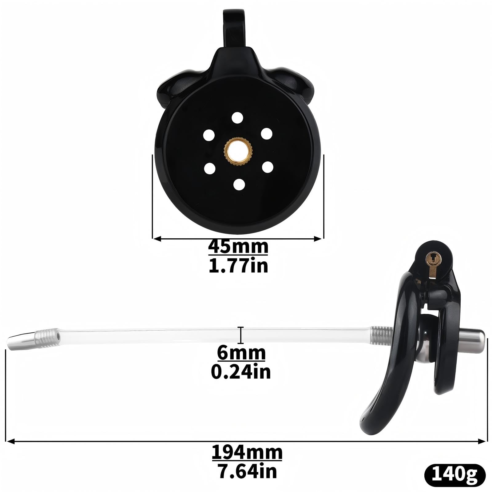 Cage Chastetée Plate avec Cathéter Cage de Chasteté pour Pénis avec 4 Anneaux Courbés Jouet Adulte Chastity Cage Inversée Légère avec Serrure Invisible pour le Bondage du Pénis de l'Homme (Black)