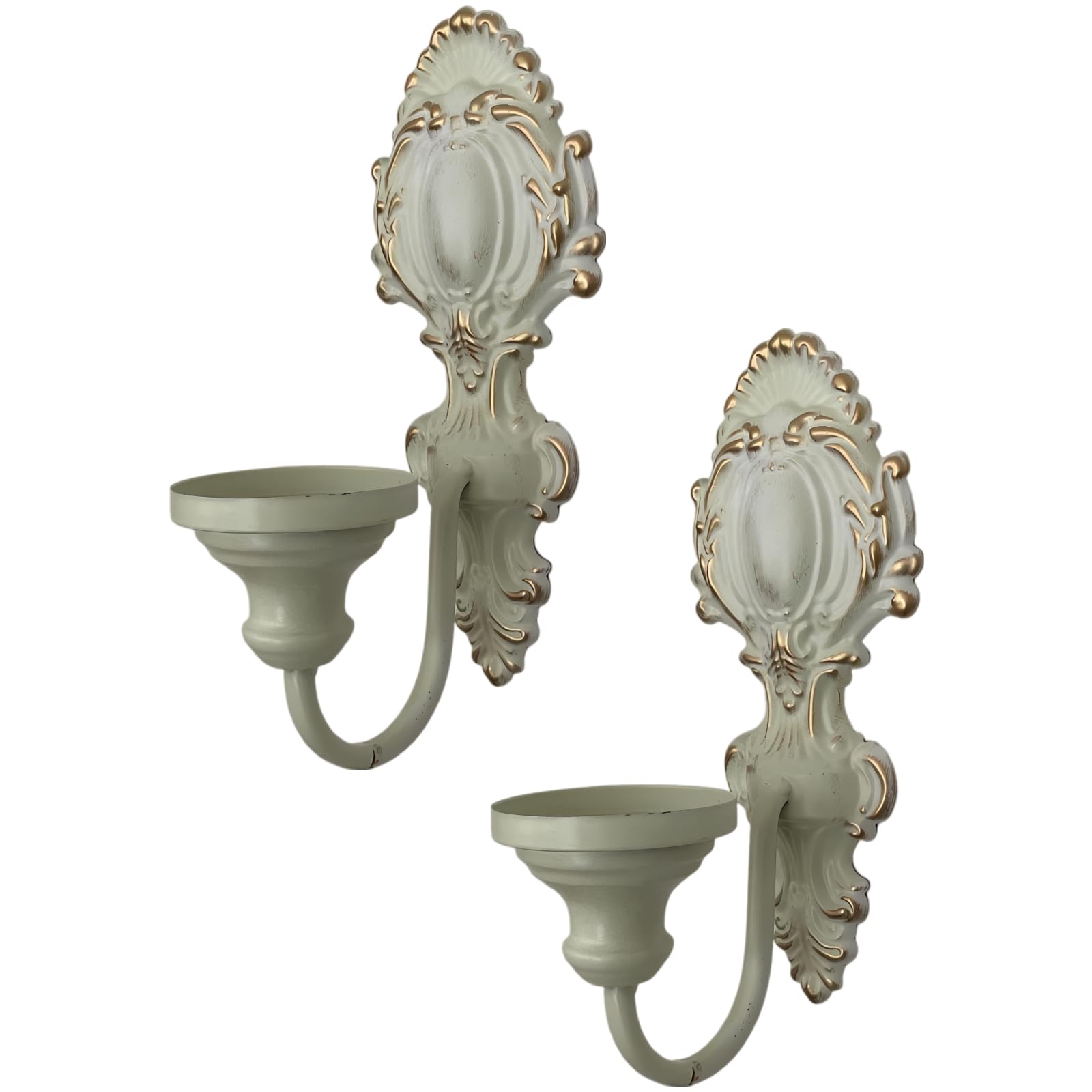 2 STK. Wandkerzenhalter aus Schmiedeeisen, weißer Vintage-Stil im French-Empire-Design, zur Wandmontage, Gothic Kerzenständer für Wohnraum und Farmhouse-Deko, 26,7 x 11 x 7,9 cm
