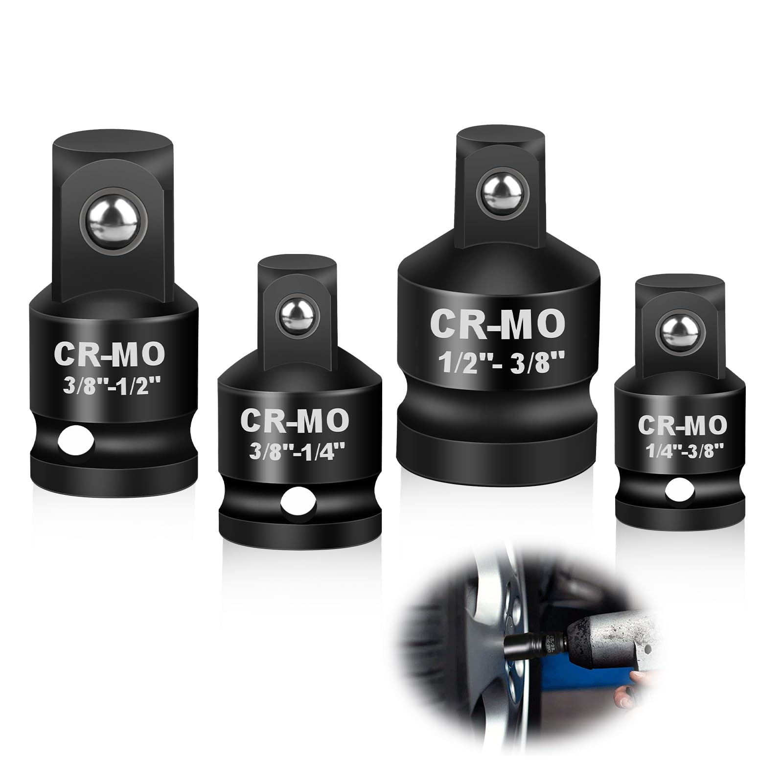 Set Di 4 Adattatori Per Prese In Acciaio Al Cromo Vanadio – Riduttori 1/2”, 3/8”, 1/4” Per Chiavi E Driver, Robusti, Antiruggine, Per Professionisti E Fai-da-te