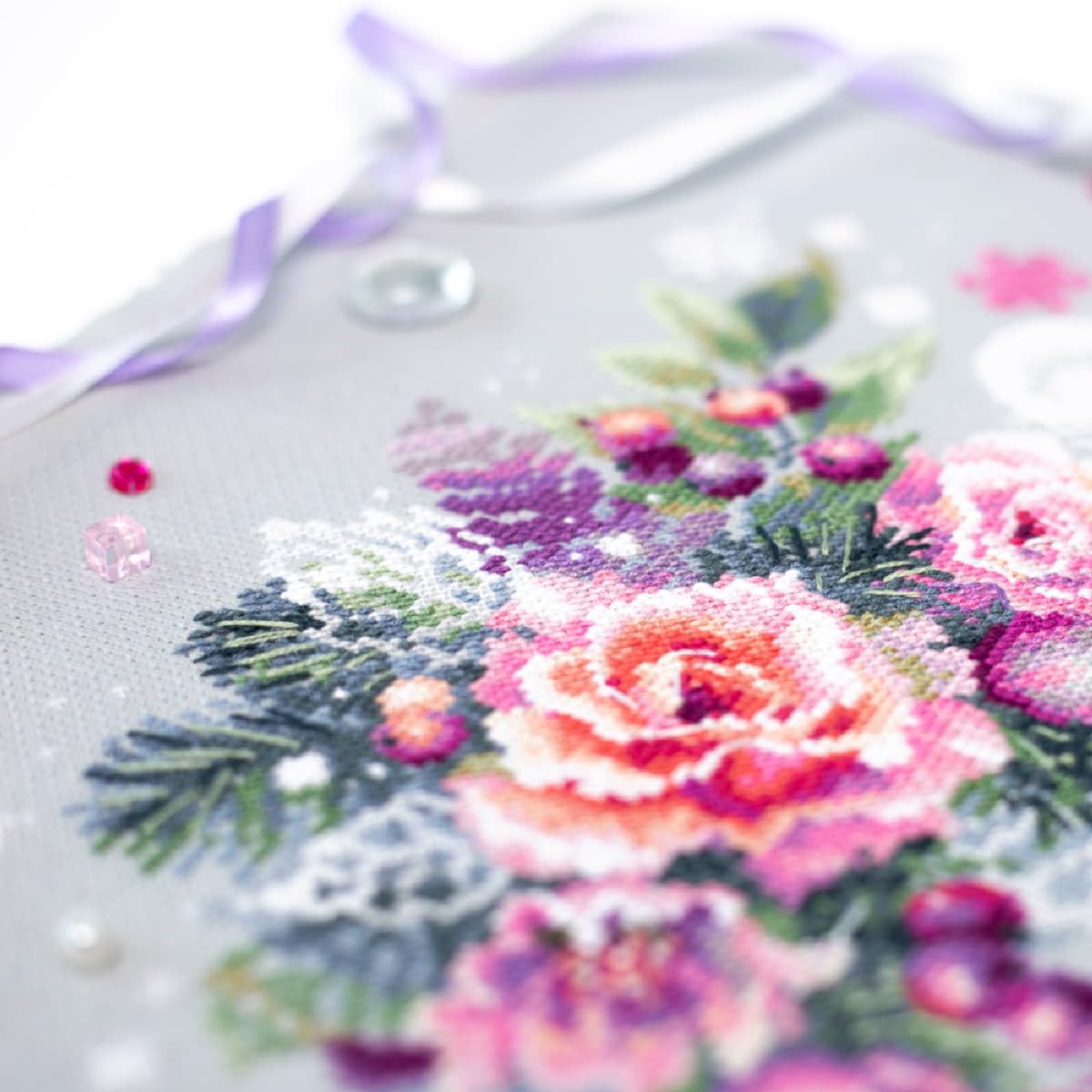 Kit De Broderie Au Point De Croix Magic Needle Zweigart - Motif Temps De Cristal 18x37 Cm, Tissu Aida 14 Premium