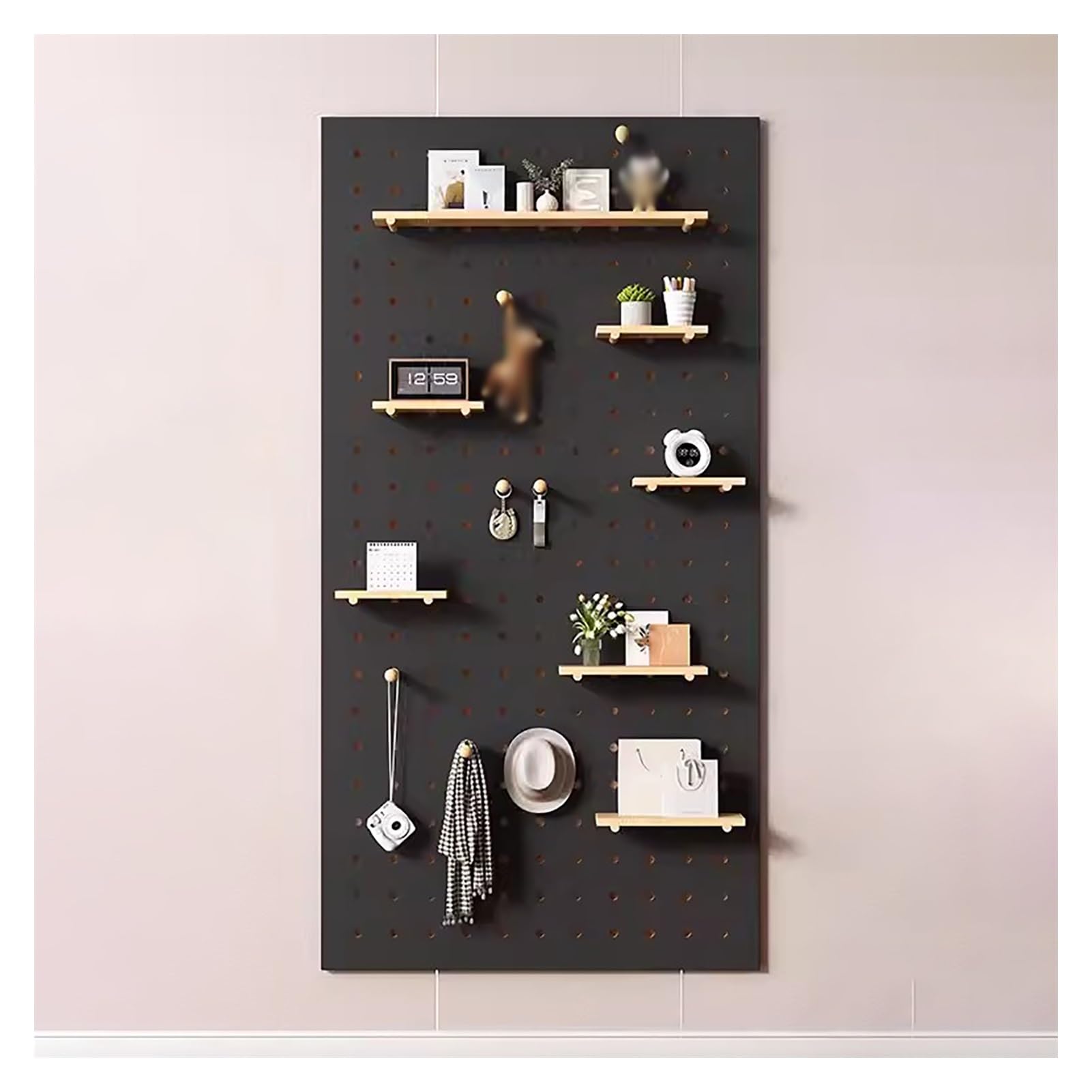 Generisch Stecktafelregal, Stecktafel-Wand-Organizer, Stecktafel-Panel-Kit, hölzerne Stecktafel, modulare Aufbewahrungsmöglichkeit für Displays, Lochplatten-Wandregal (Farbe: Schwarz, Größe: 60 x 120