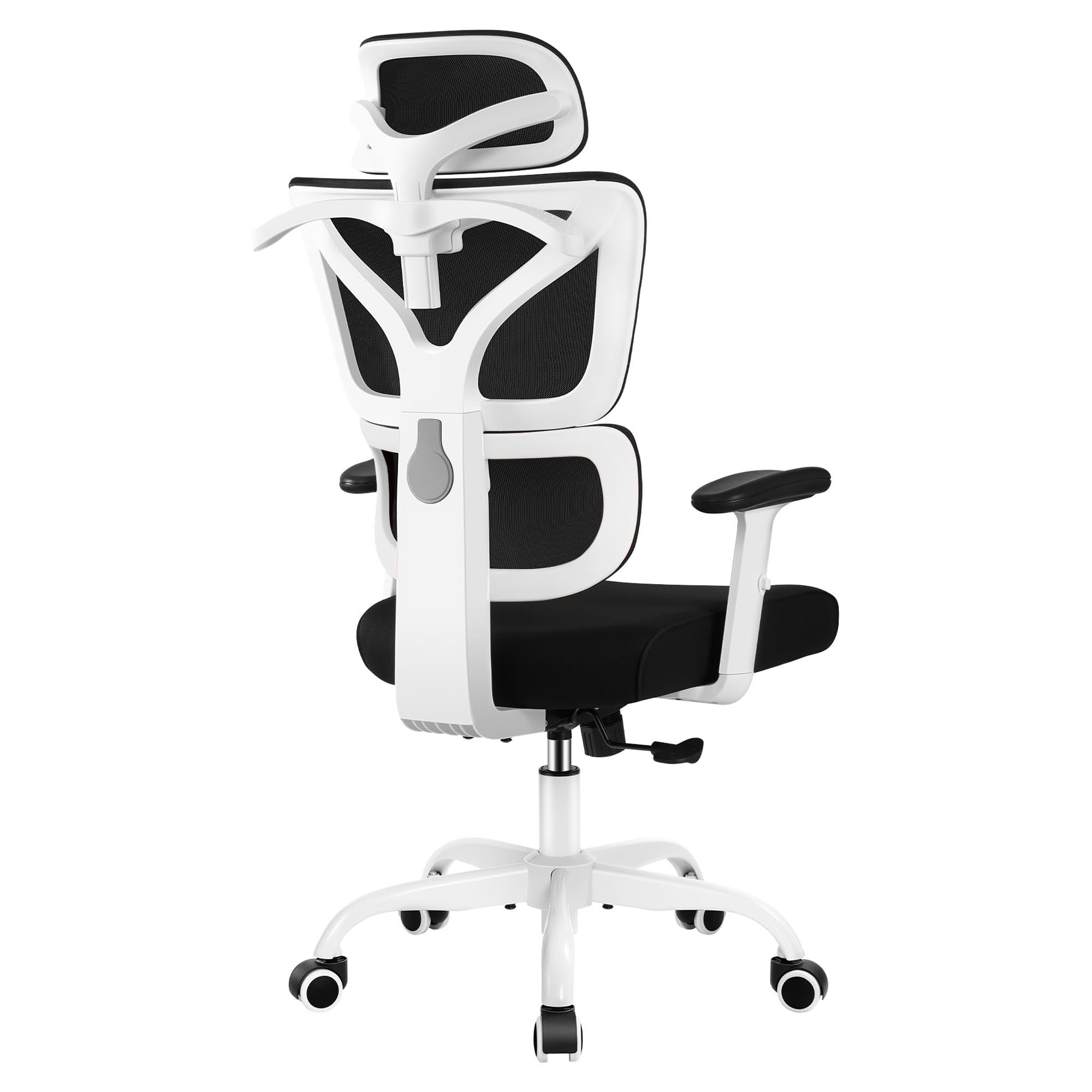 DoChair Silla Oficina ergonómica con Respaldo de Malla Elástica, Reposacabezas Ajustable y Silla Escritorio de Altura con Percha, Blanco