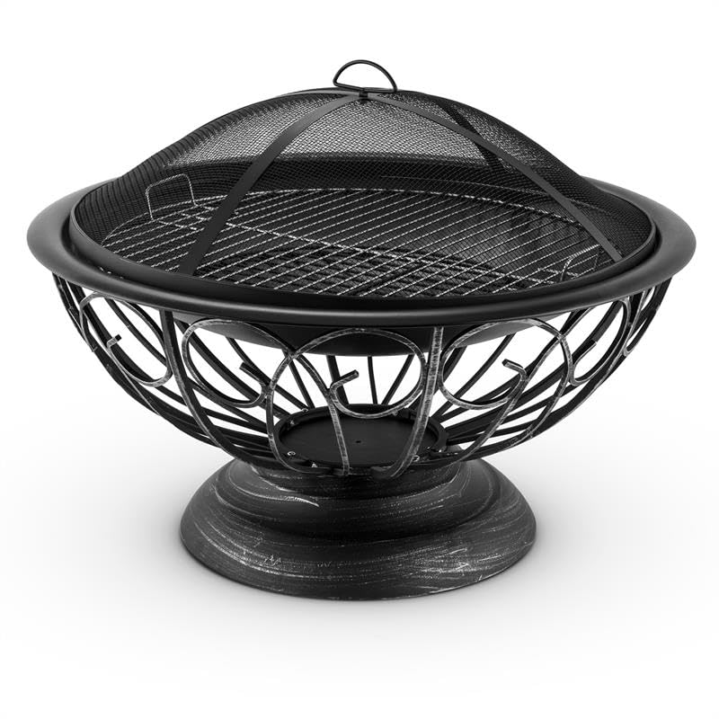 Blumfeldt 2w1 Palenisko - Kosz na ogień, Piec tarasowy, Grill ogrodowy, Siatka iskrochronna, Stal oksydowana, Ruszt na popiół, Pogrzebacz, Antyczny design, 75 x 60 cm (ØxW), Styl: Tulip, czarny