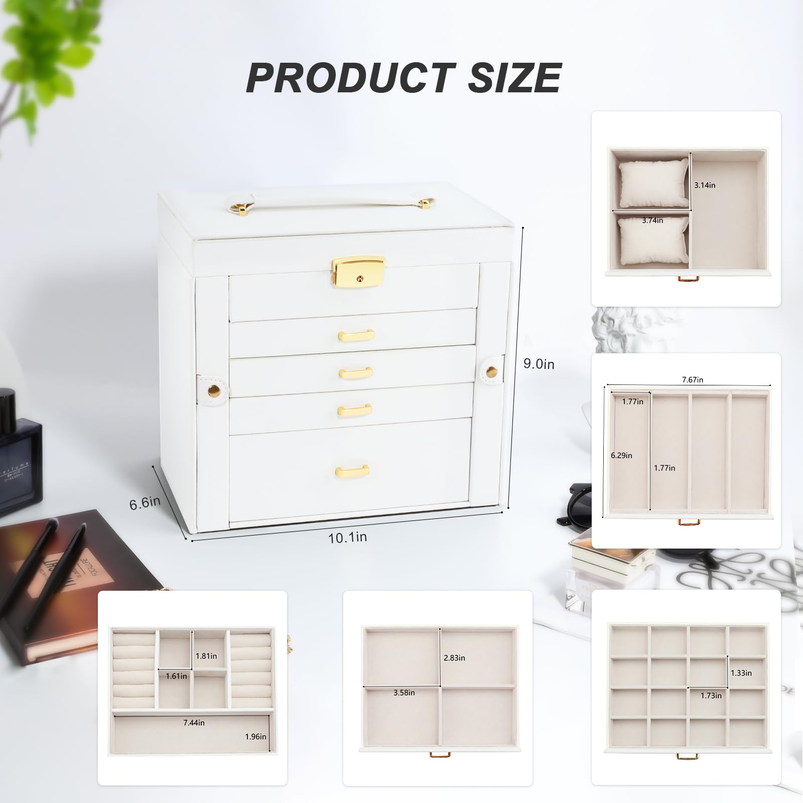 Schmuckschatulle für Frauen, 5-lagige Schmuck-Organizer-Box, große Schmuck-Aufbewahrungsbox für Mädchen, Schmuckhalter, Organizer, Geschenk für Valentinstag, Weihnachten, Neujahr (weiß)