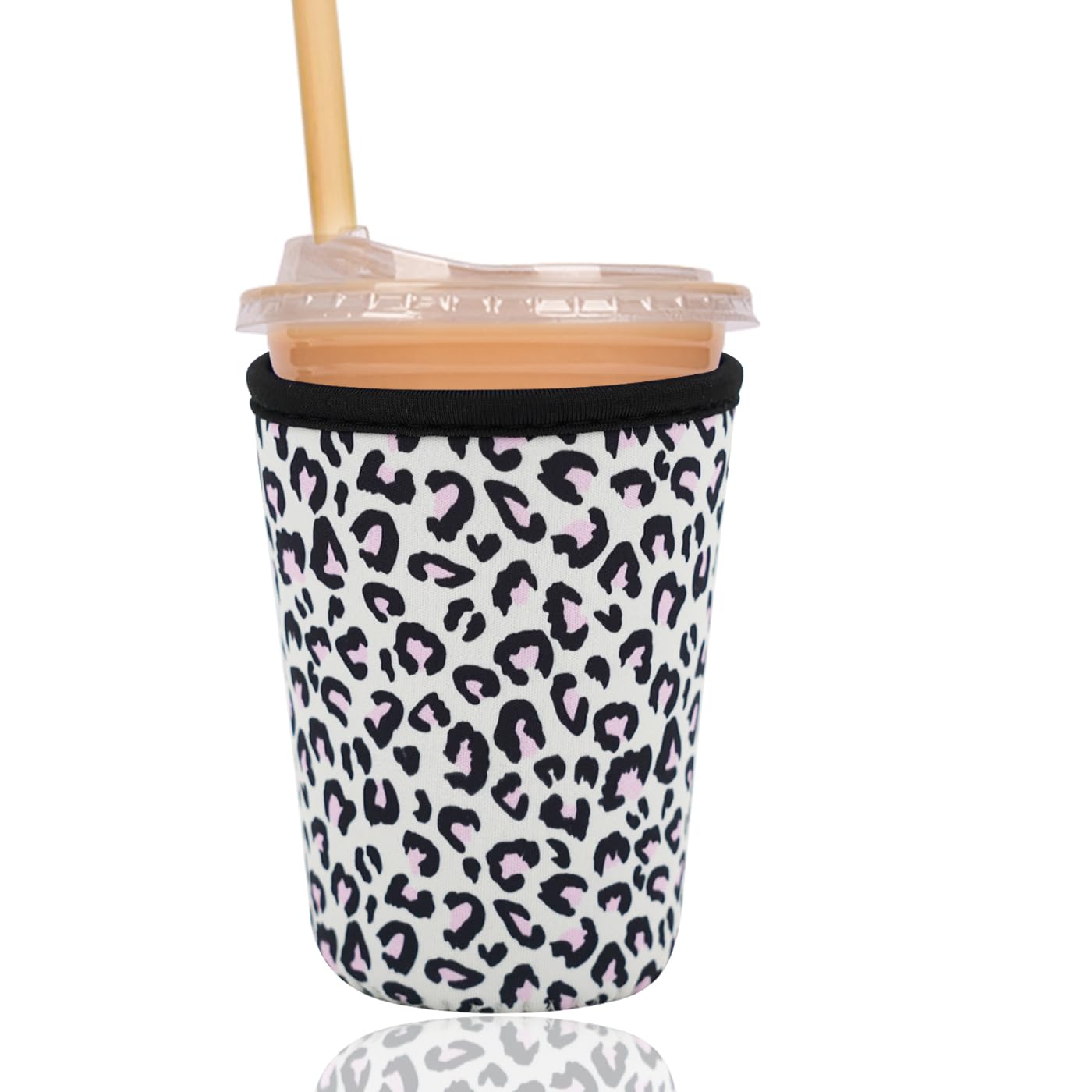 Reusable Insulated Sleeve for Iced Coffee Cup, Coffee Neoprene Sleeve for Cold &amp; Hot Drinks, Beverage Holder for Iced Coffee (Blush Leopard, Small: 16-18oz)