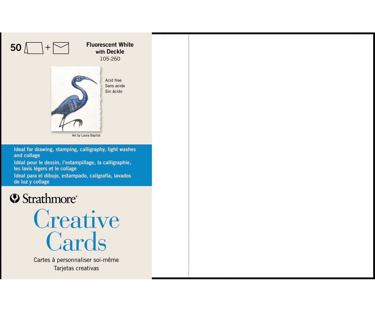 Strathmore STR-105-260 Fluorescent Bulk (50 Pack), Paper, Flourescent White w/White Deckle, 50 Cards & Envelopes