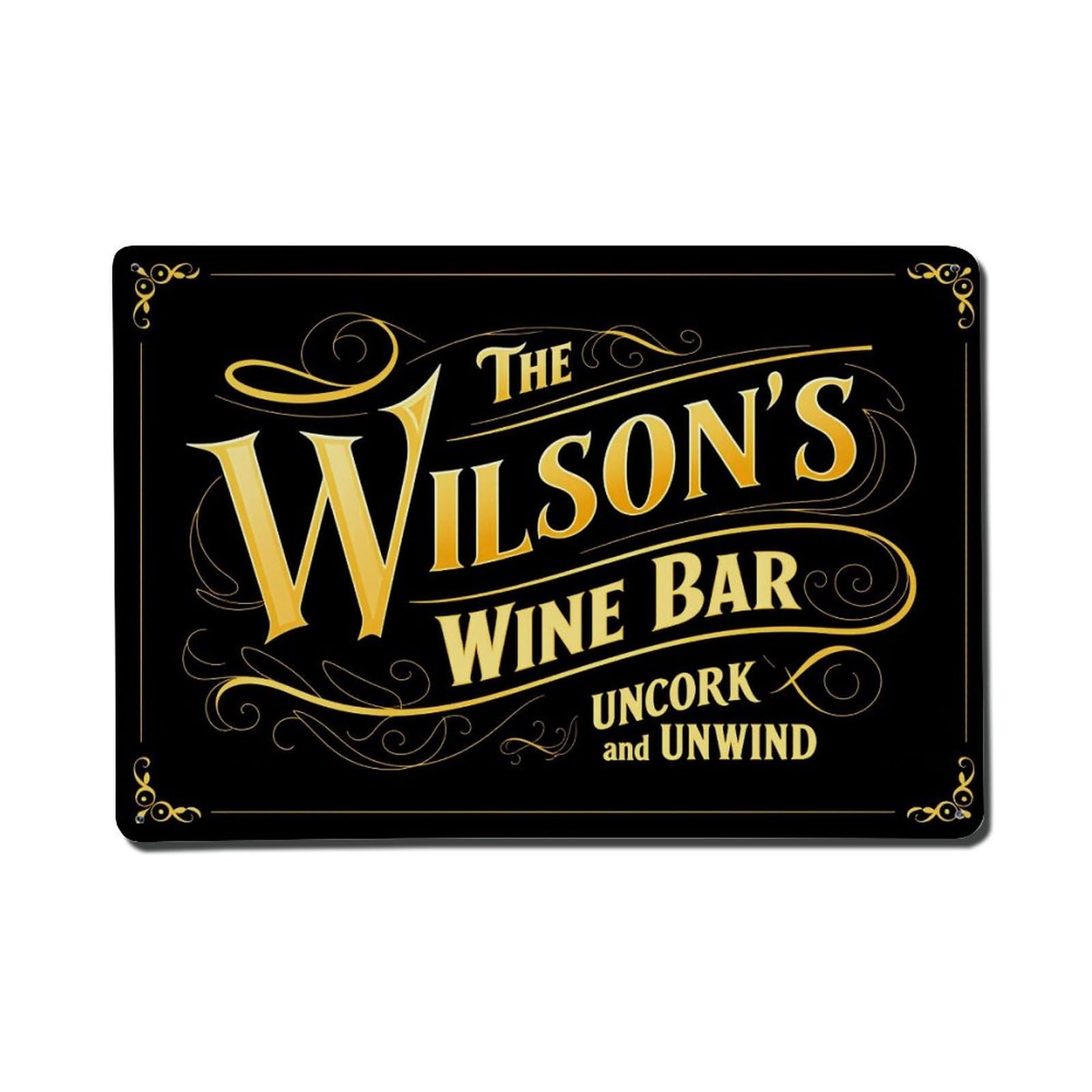 Enderetf Vintage Golden Script Wine Bar Sign Tin Sign Metal Poster, Home Bar Garage Man Cave Cafe Indoor & Outdoor Wall Decoration 8X12inches
