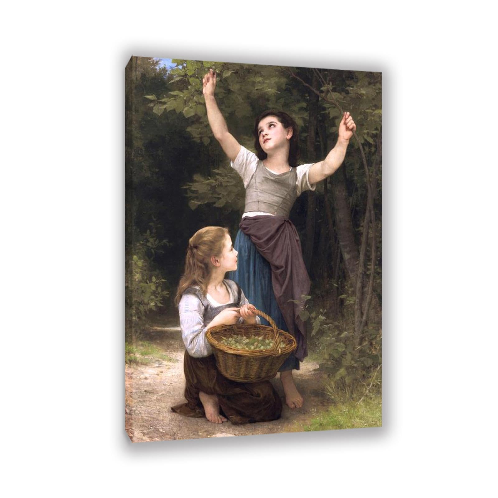 RXNHGJDS William-Adolphe Bouguereau Wall Art Harvest of Hazelnuts Fine Art Portrait Wall Painting Aesthetic Wall Decor for Living Room Bedroom Bathroom Home Decor 105x70cm Inner frame