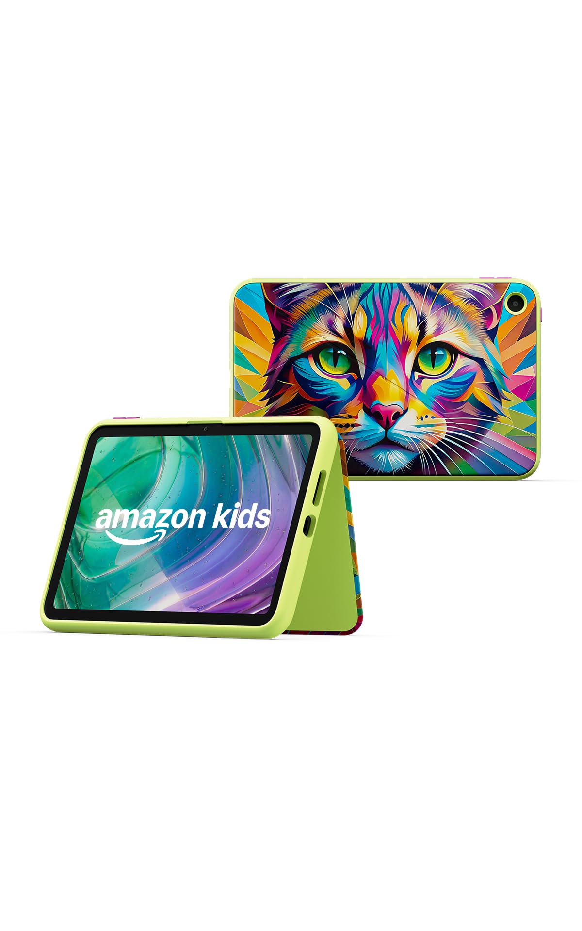 Amazon Kids Tablet 8 (all-new), Ages 6-12, 8.7" display, Includes 1-year Kids+ content subscription, Parental controls, and Rainbow Cat slim hard case