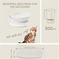 SPUNKYJUNKY Kerámia Macskás Tálkészlet - 3 db Fehér Etetőtál Macskáknak, Kiskutyáknak és Nyulaknak - 300ml Mosogatógépben Mosható Lapos Tála 3